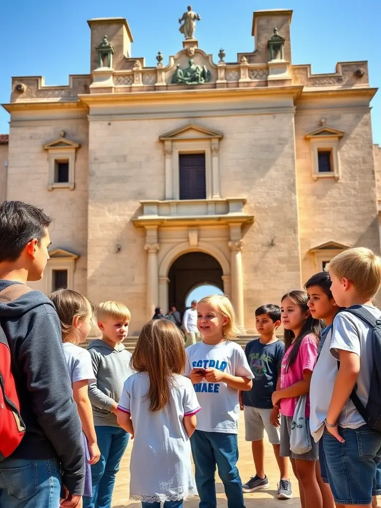 A photograph capturing children participating in an educational tour of the Église de la Trinité La Palud, highlighting the association's commitment to cultural education.