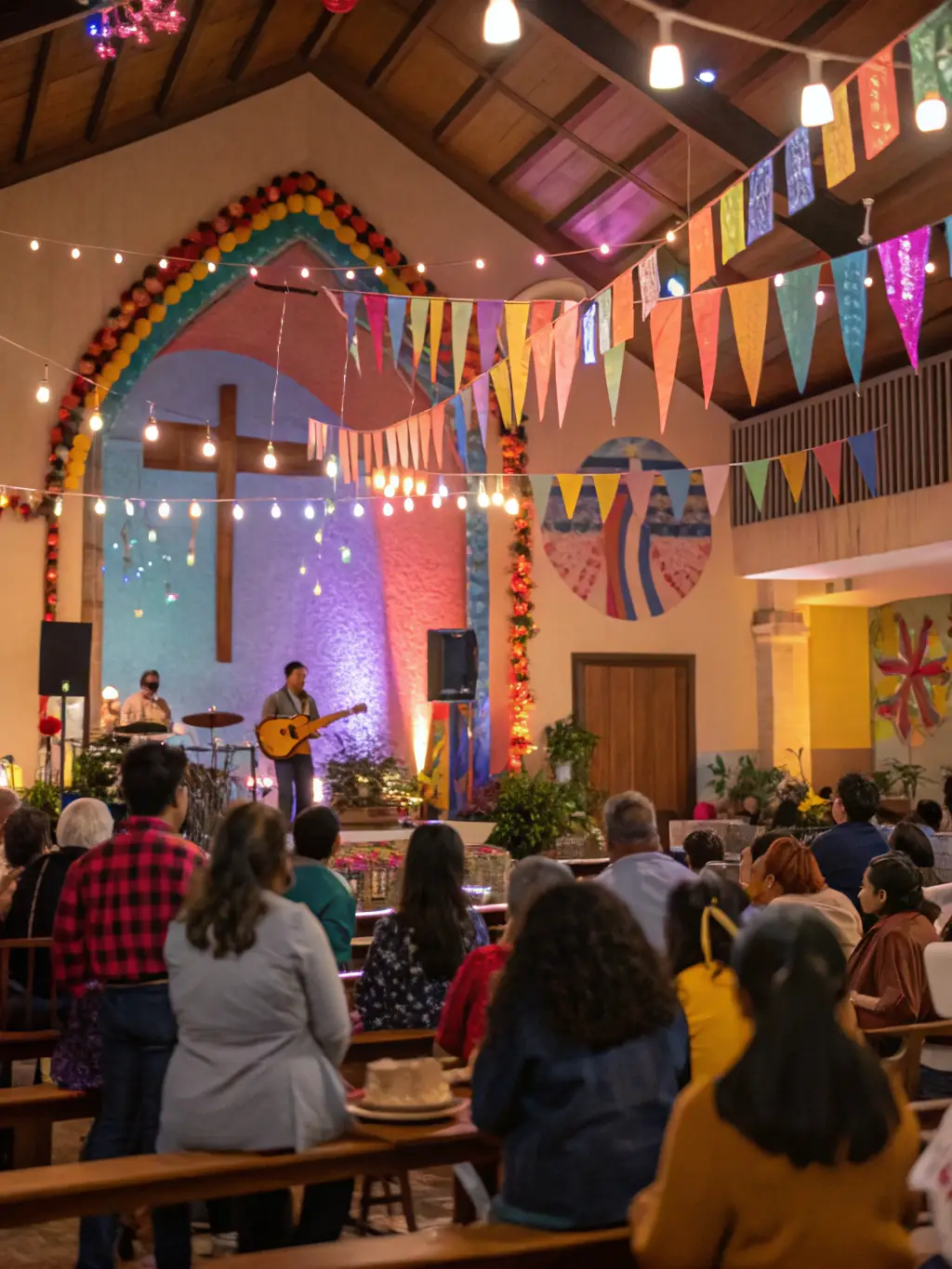 A photograph of a community event held in the church square, featuring local artists and musicians celebrating the cultural heritage of the area.